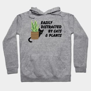 Lispe Eastily Distracted by Cats and Plants Cat Lover Gardener Hoodie
